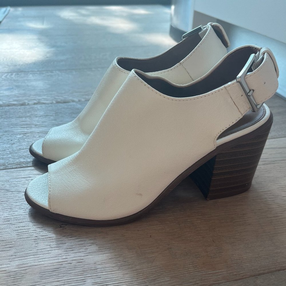 White buckled platform sandal